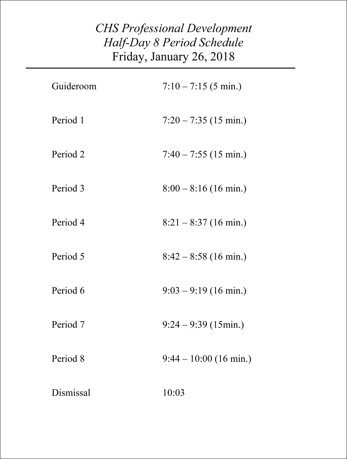 Columbia Half Day Schedule January 26 East Greenbush CSD