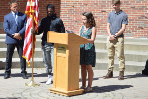 Student speaks at podium