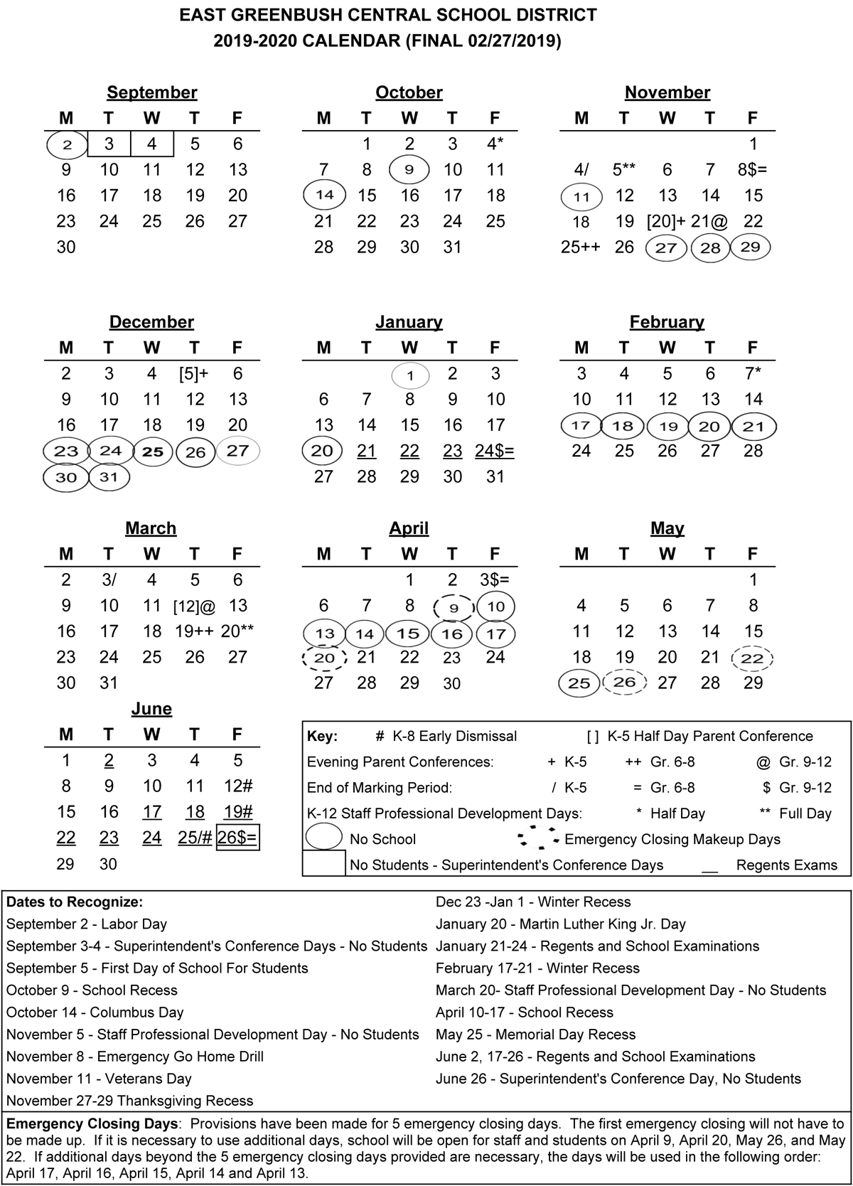 2019-20 District Calendar