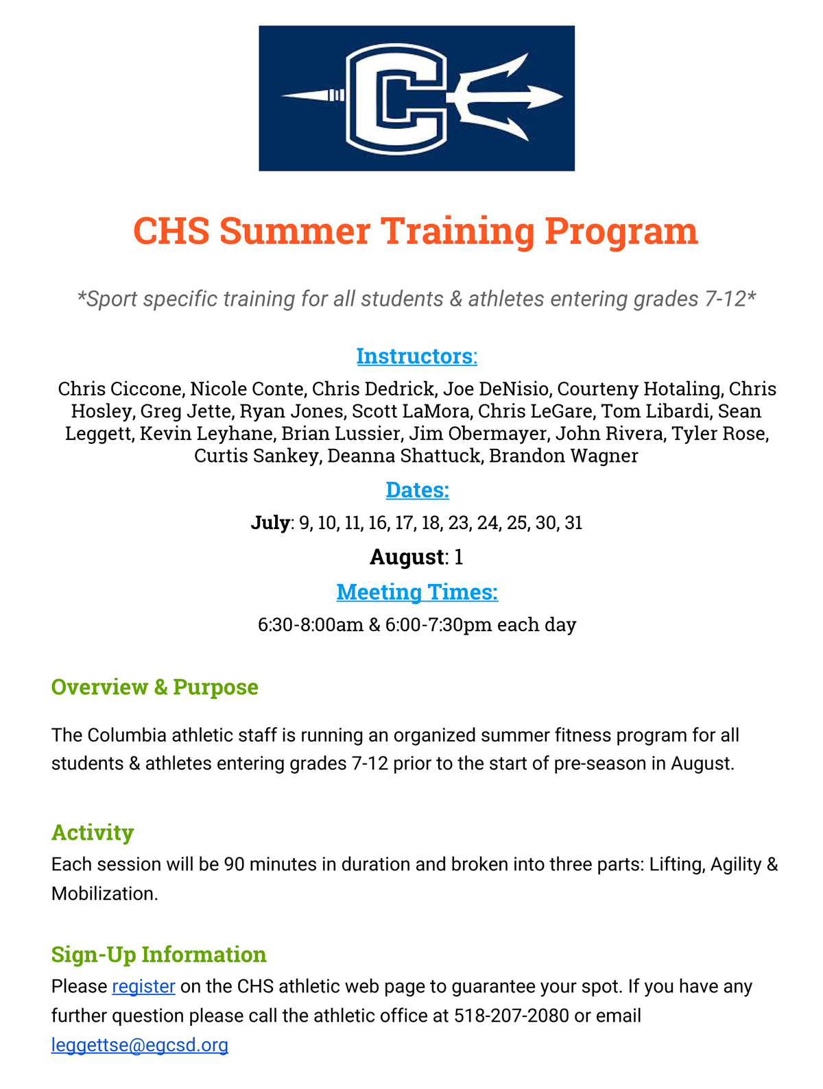 2019 CHS Summer Training Program
