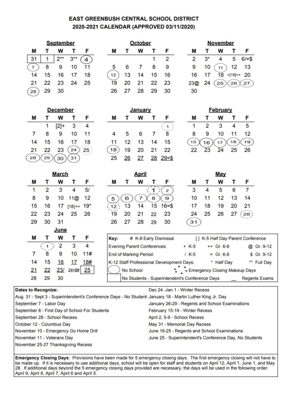202021 School Calendar is Now Available East Greenbush CSD