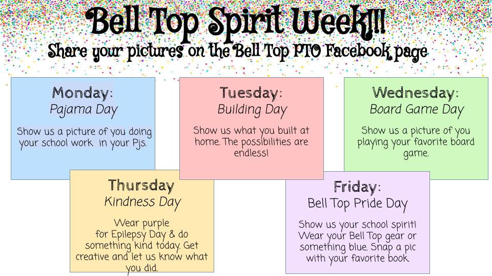 Bell Top Virtual Spirit Week schedule
