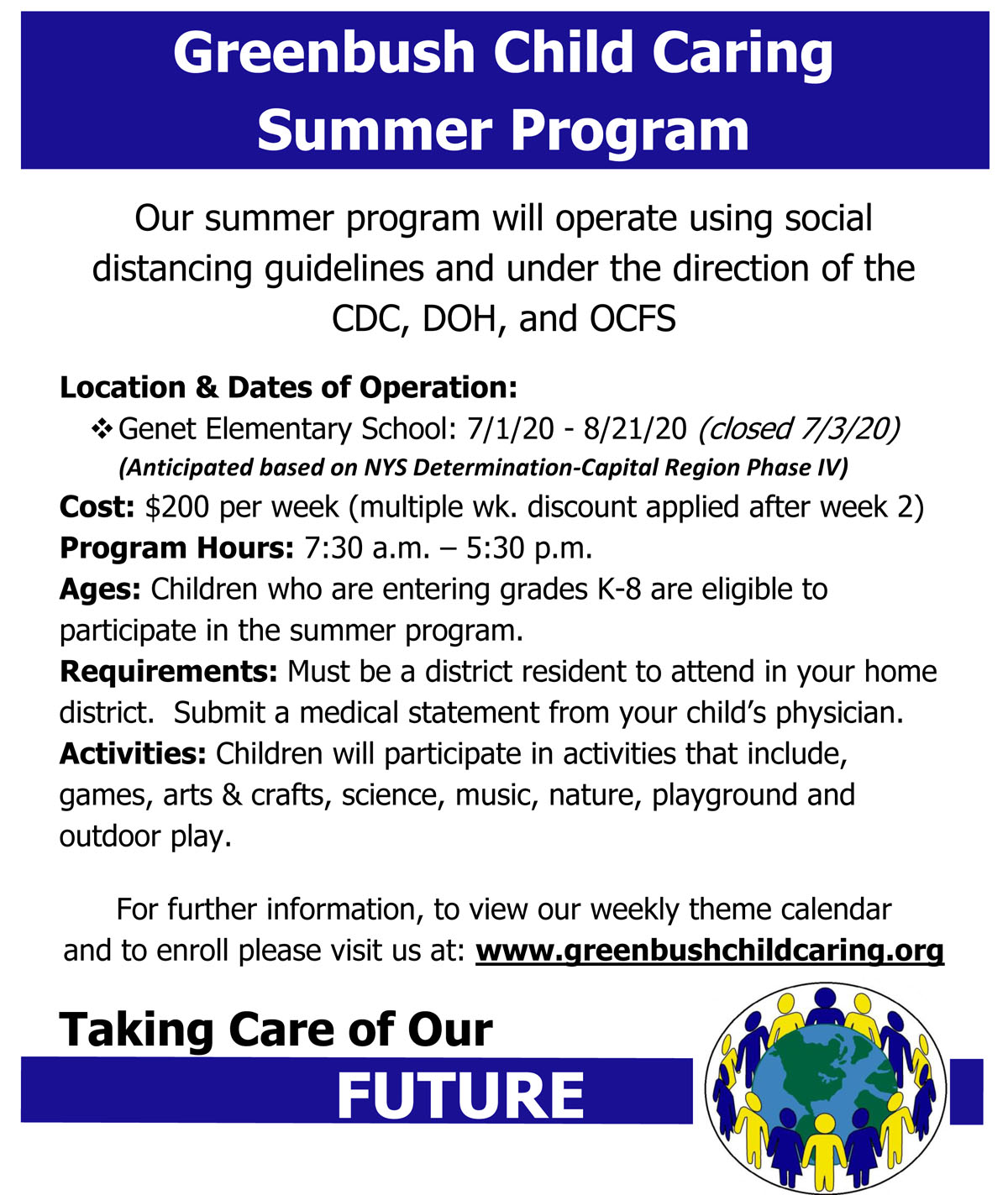 Greenbush Child Caring Summer Flyer 2020