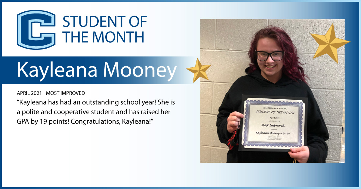 Kayleana Mooney - April 2021 Student of the Month