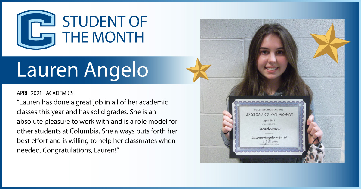 Lauren Angelo - April 2021 Student of the Month