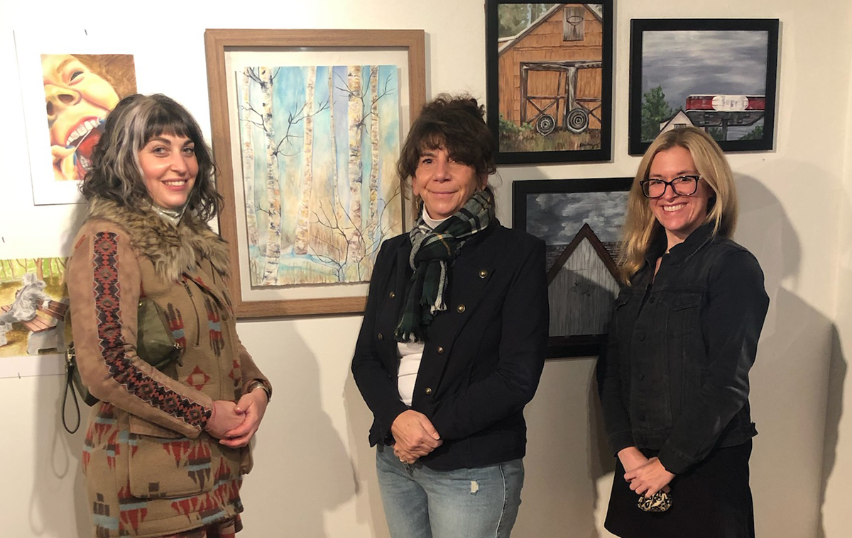 Andrea Neiman, Patti LeRoy and Alison Hosier at the "Teachers as Artists Faculty Show" opening at Russell Sage College of Albany.