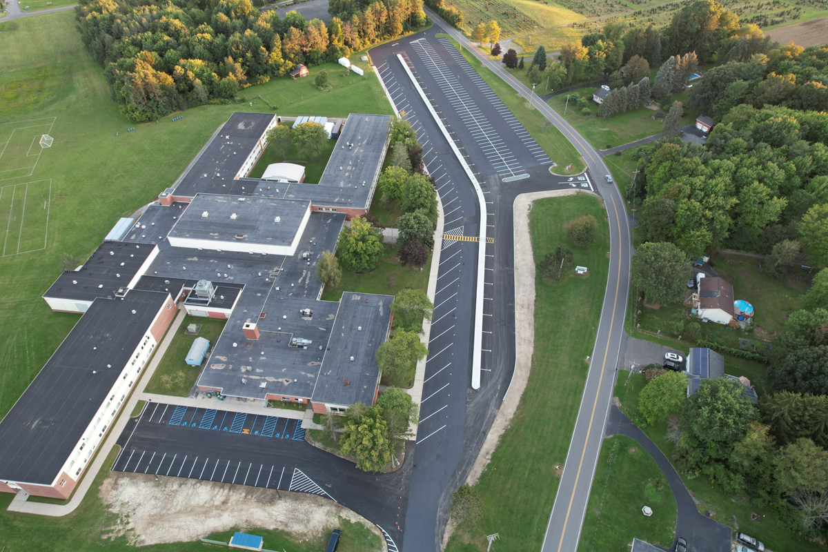Aerial of reconstructed Goff Middle School parking lot