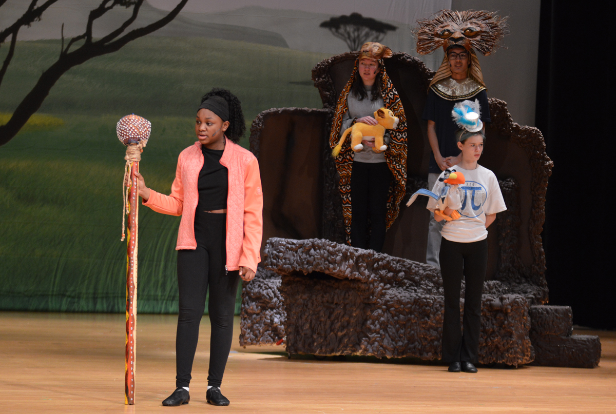 Goff students performing The Lion King Jr. at a dress rehearsal