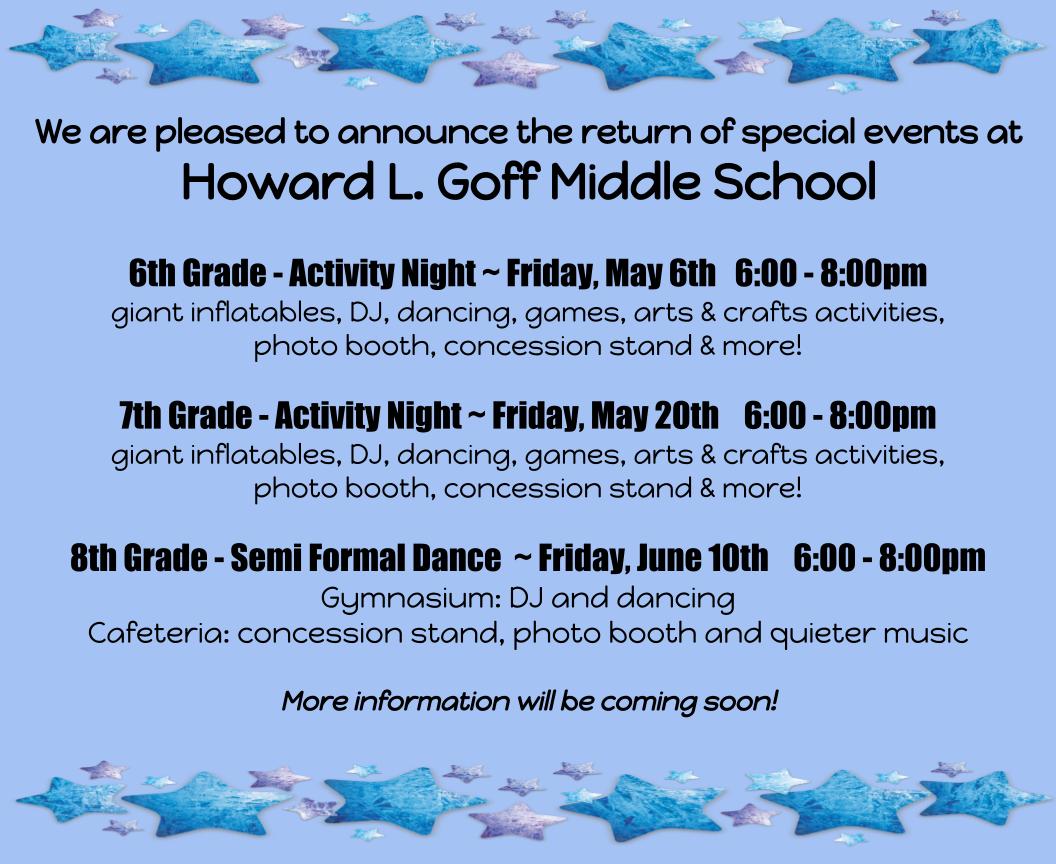 Spring events at Goff Middle School