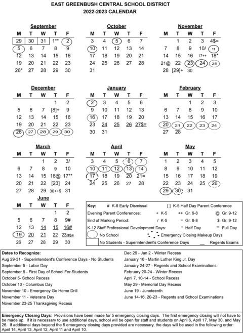 2022-23 School Calendar is Now Available | East Greenbush CSD