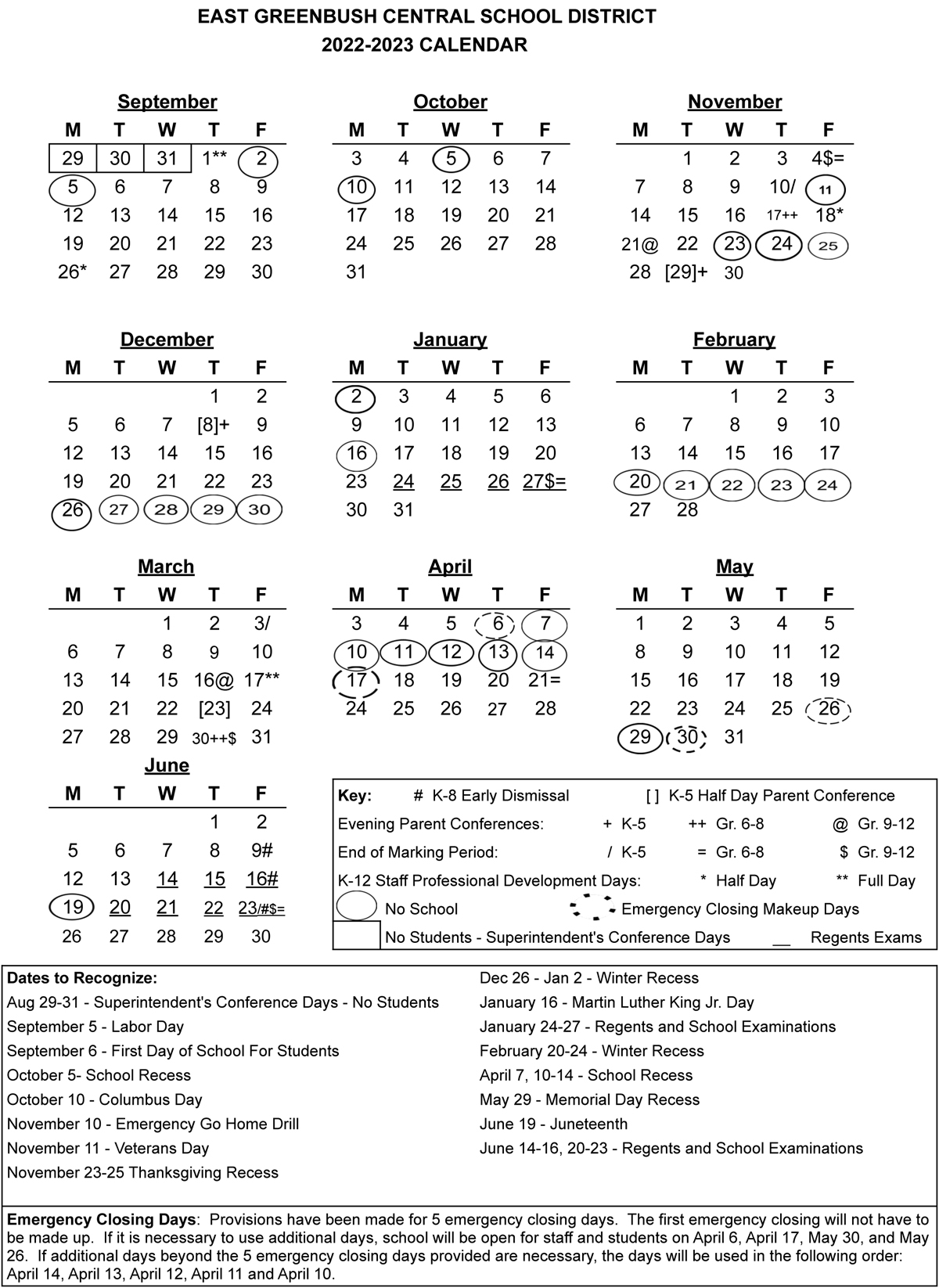 2022-23 Calendar at a Glance