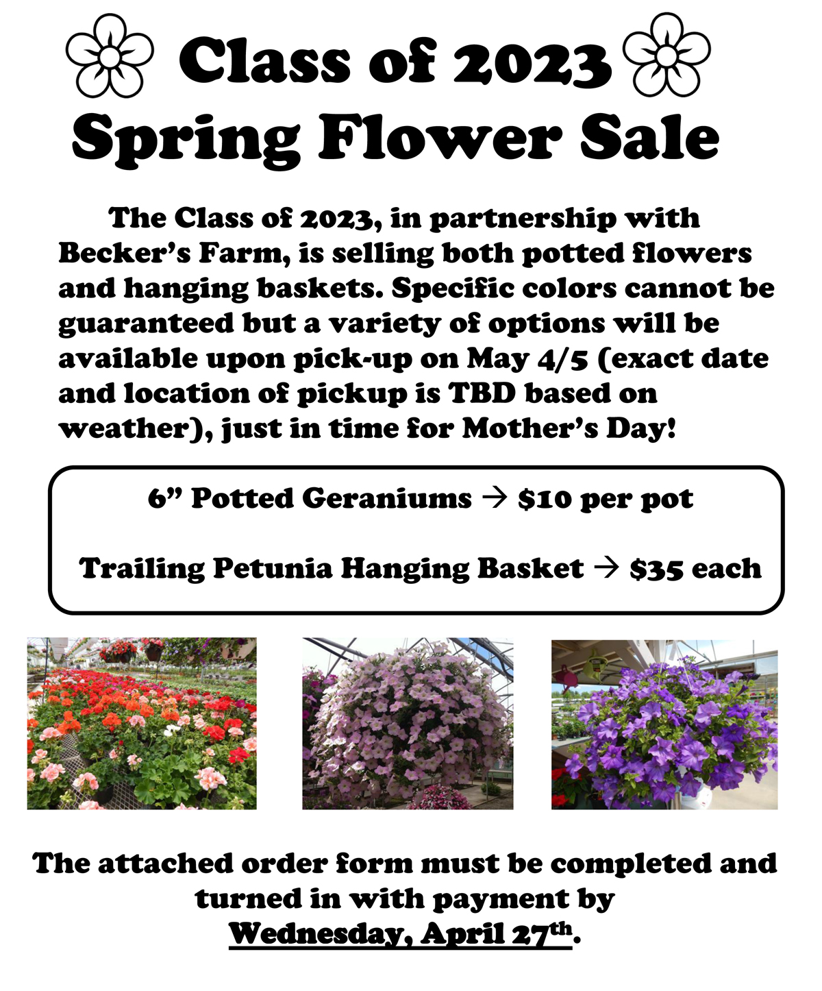 Class of 2023 Spring Flower Sale flyer