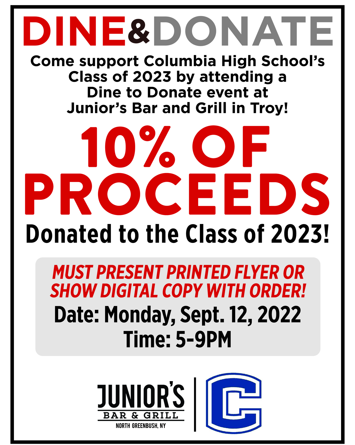 Dine to Donate flyer