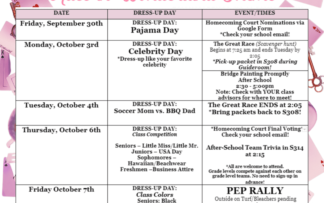 Columbia Spirit Week Schedule