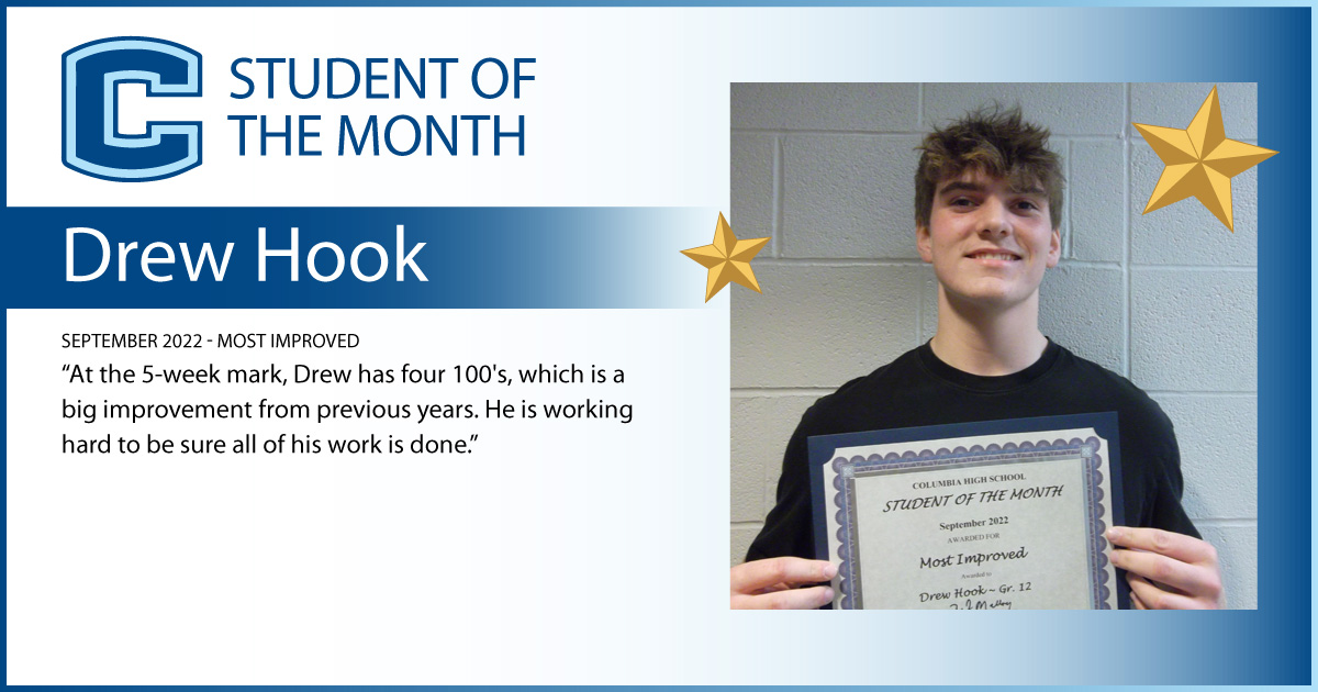 Drew Hook - Student of the Month