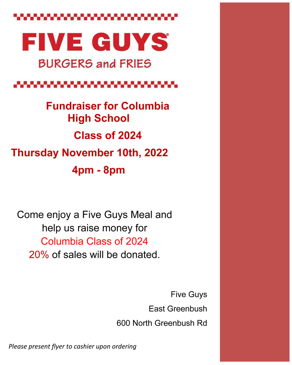 Five Guys Dine to Donate flyer