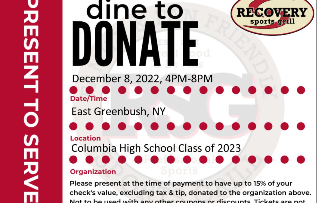 Recovery Sports Grill Fundraiser to Benefit Class of 2023 – December 8