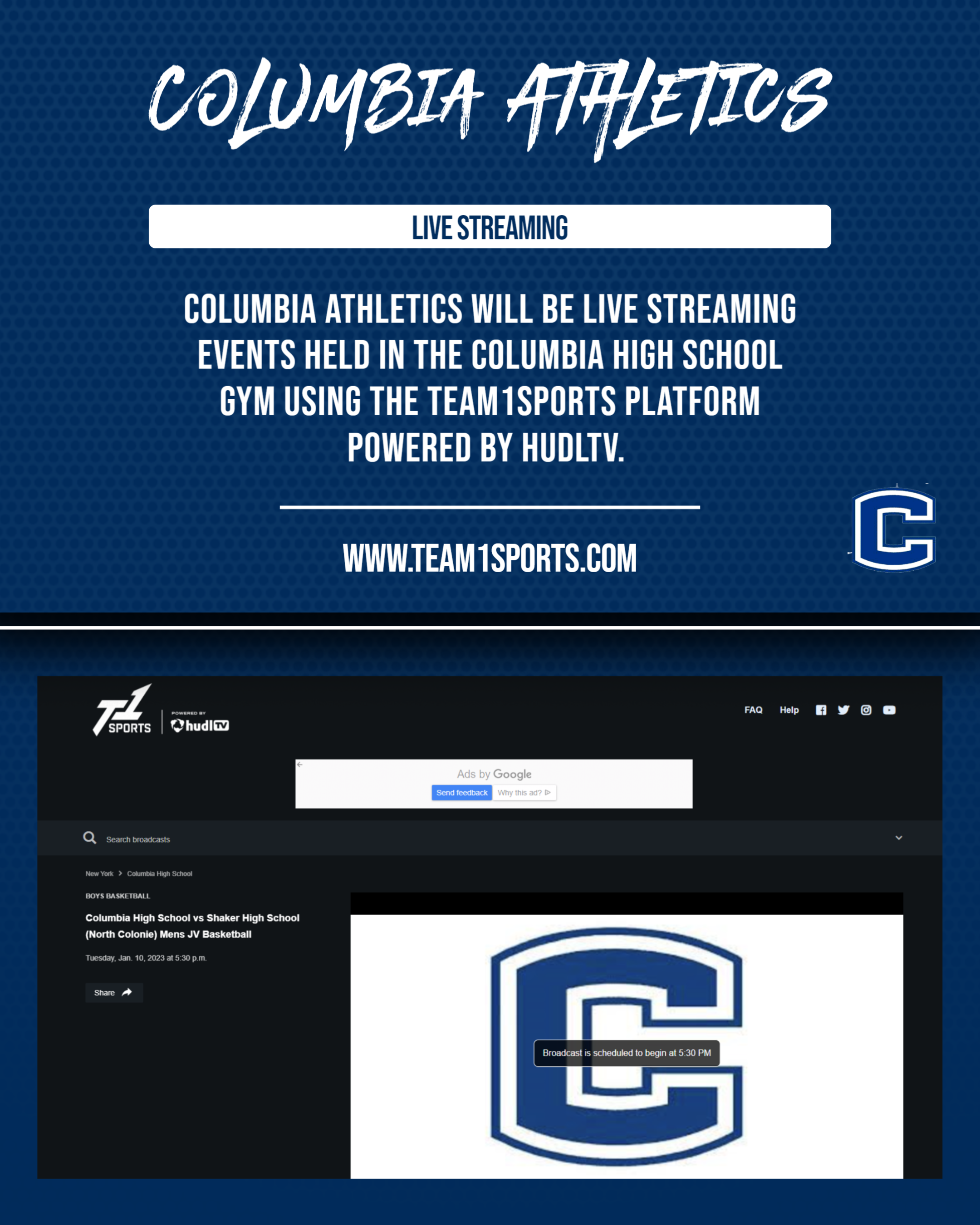 Columbia Athletics livestream image