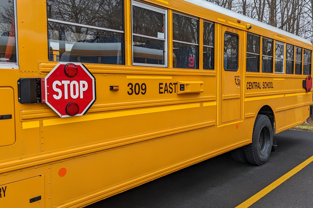 School bus with stop arm camera