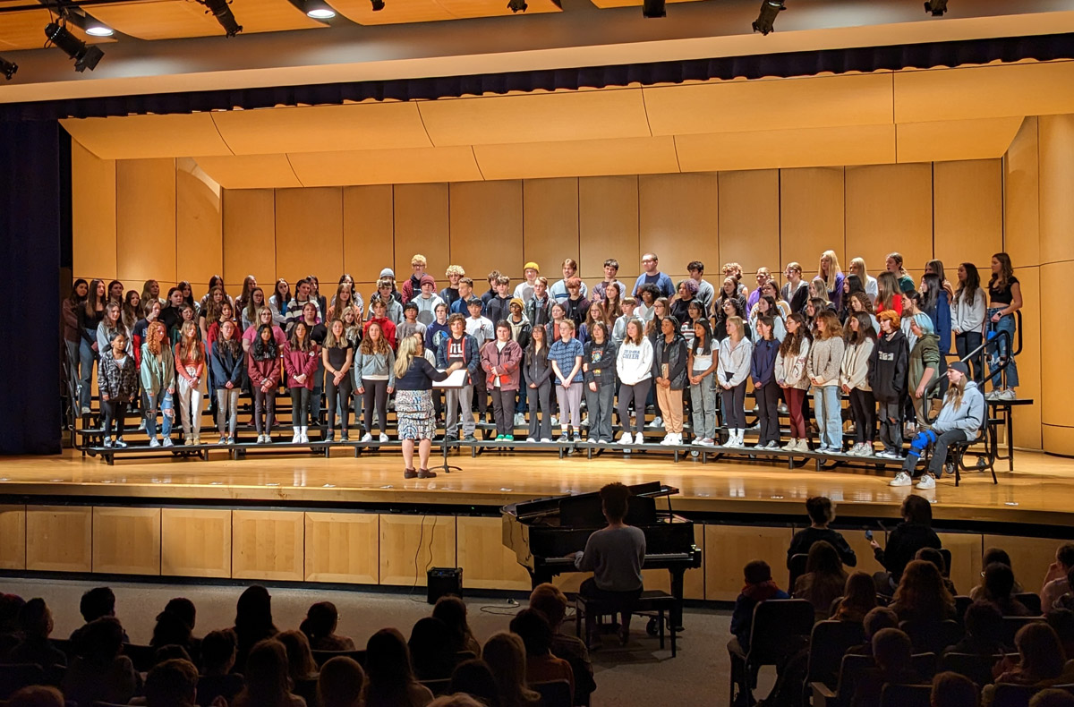 Columbia Combined Chorus performing at the 2023 District-wide Choral Festival on Thursday, February 2 in the Columbia High School auditorium.