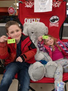 Students with Veda the stuffed elephant at Hannaford in East Greenbush