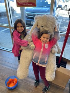 Students with Veda the stuffed elephant at Stewart's in East Greenbush.