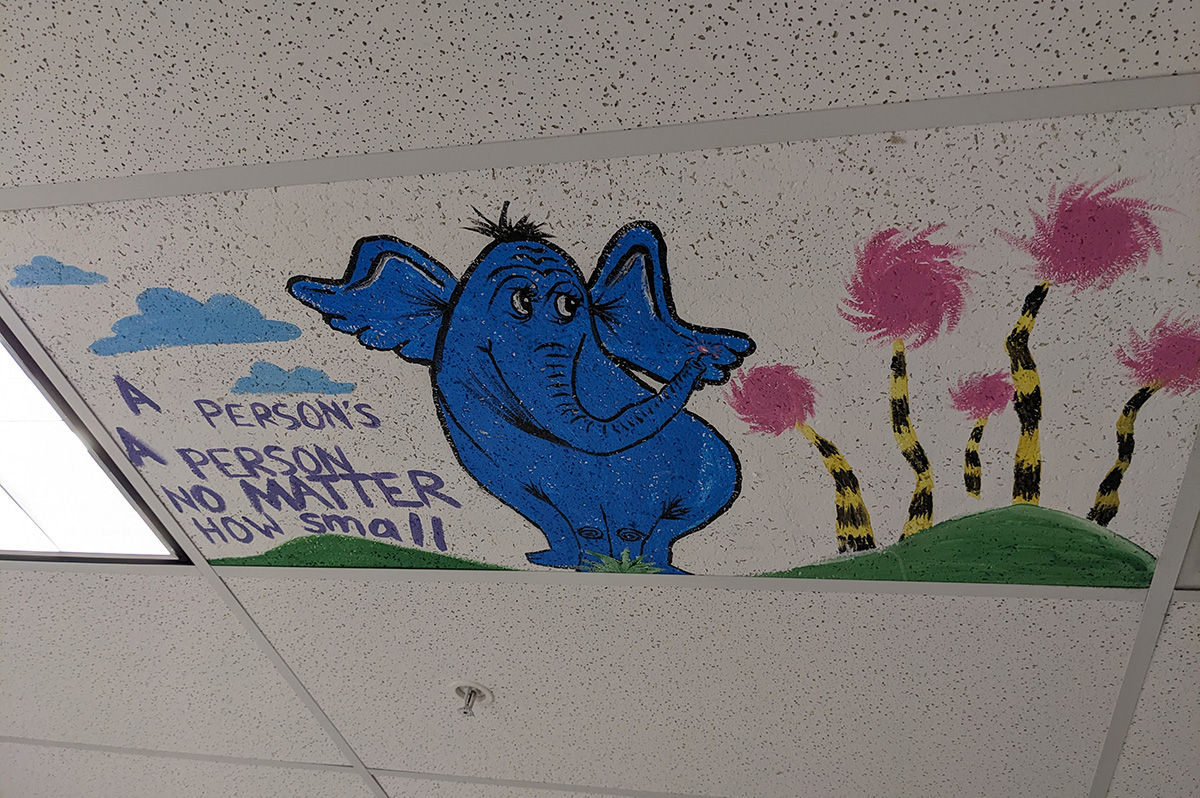 Painted ceiling tile at Albany Med's Autism Clinic