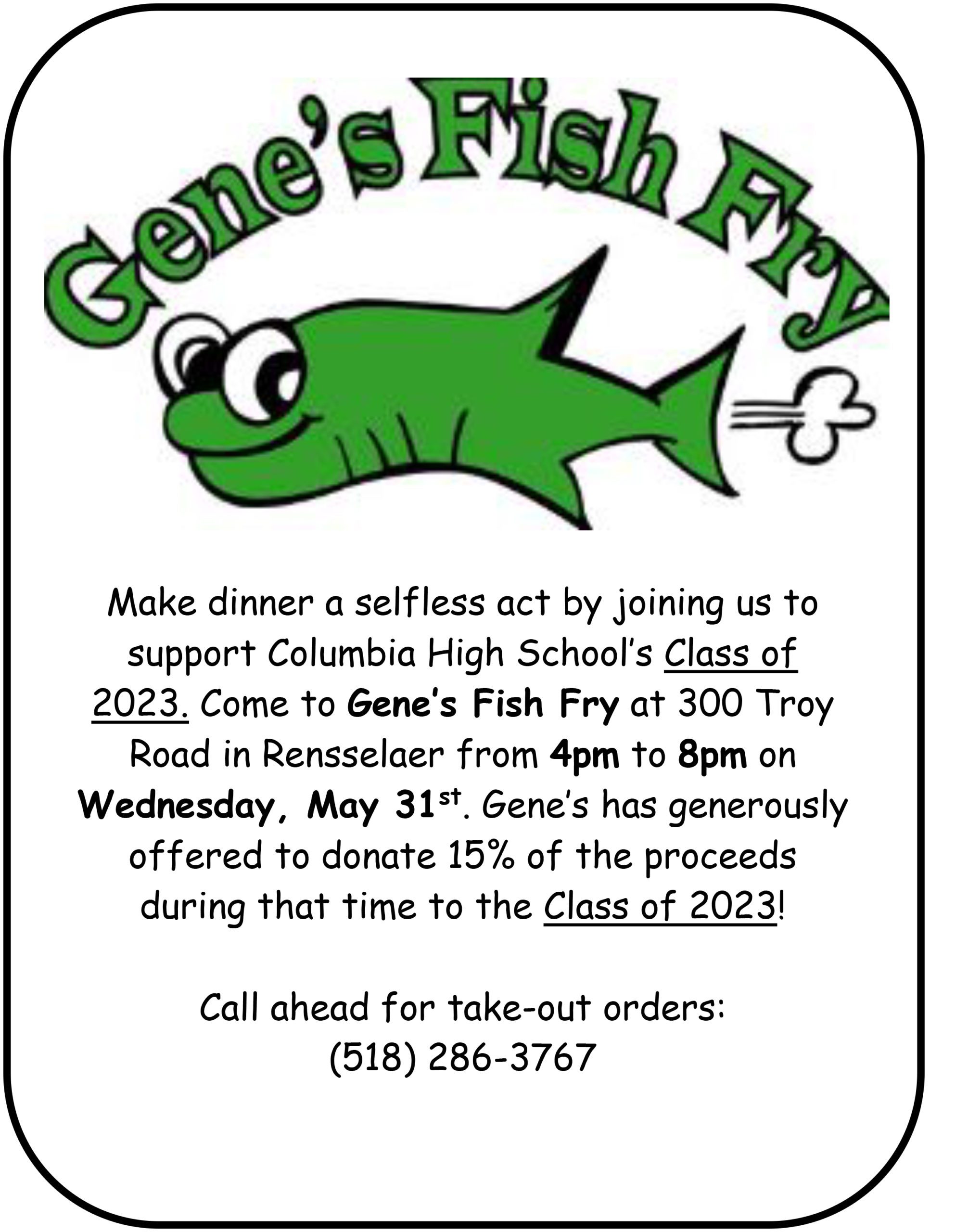 Gene's Fish Fry Dine to Donate flier