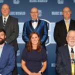 The Columbia Athletics Hall of Fame Class of 2023 (L to R standing) Todd Romer, Bill Clum, Stephen Syre and (L to R seated) Brendan Morgan, Jamie Carr Ferrari and Bill Neumann (photo courtesy Wm. Shaw).