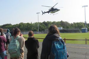 A New York State Police helicopter lands at Columbia High School as part of a Mock DWI event on Friday, May 19 (photo courtesy Martin E. Miller).