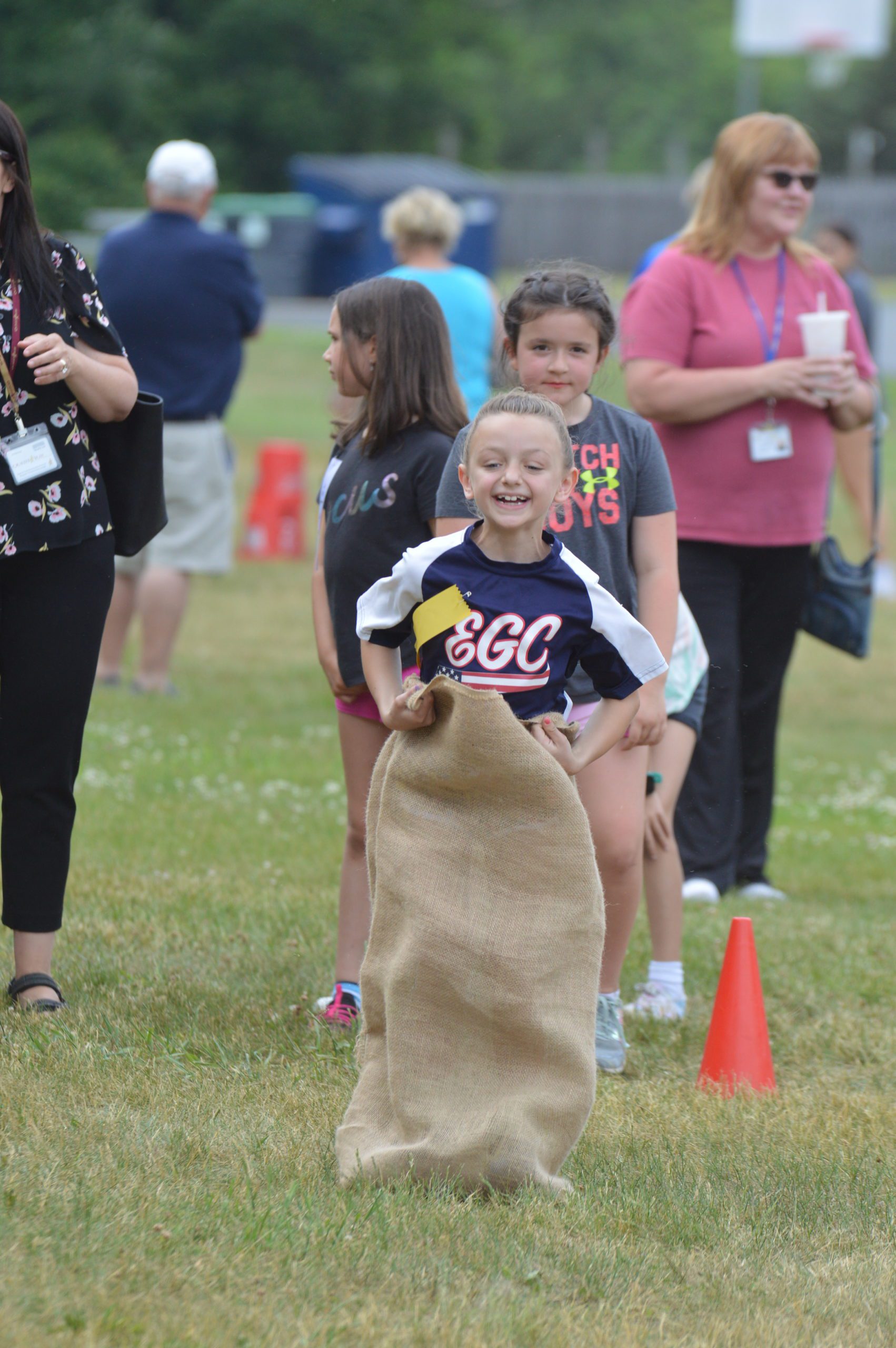 Potato sack race at Field Day