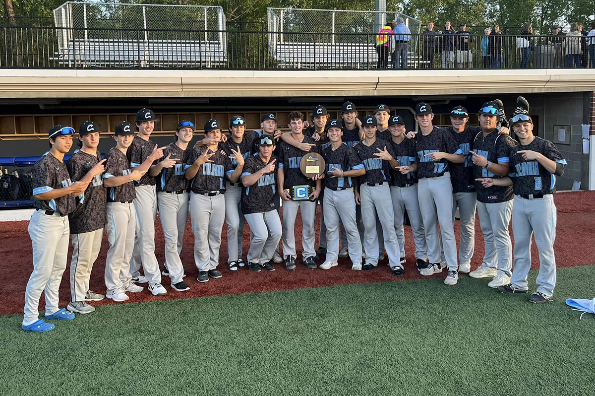 Columbia baseball players holding plaque after winning NYS Class A Quarterfinals
