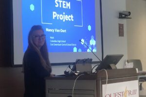 Nancy Van Oort presenting her research project from the Questar III BOCES STEM Research Institute.