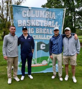Columbia alumni (L to R) Koty Young '11, Ronnie Gould '12, Tyler Hart '12 and AJ Maney Jr. '13 won the 2023 Columbia Basketball Golf Outing Scramble at Burden Lake Country Club.
