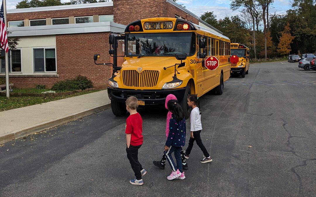Kindergartner Students Practice School Bus Safety