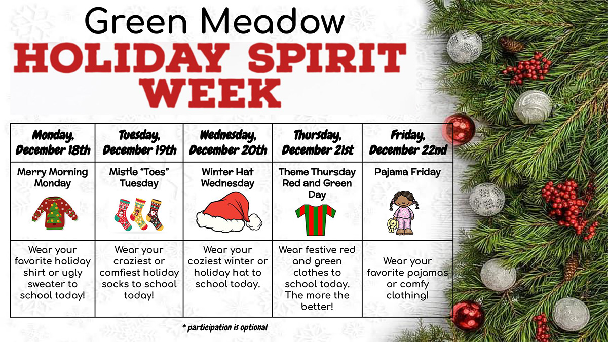 Green Meadow Holiday Spirit Week 2023
