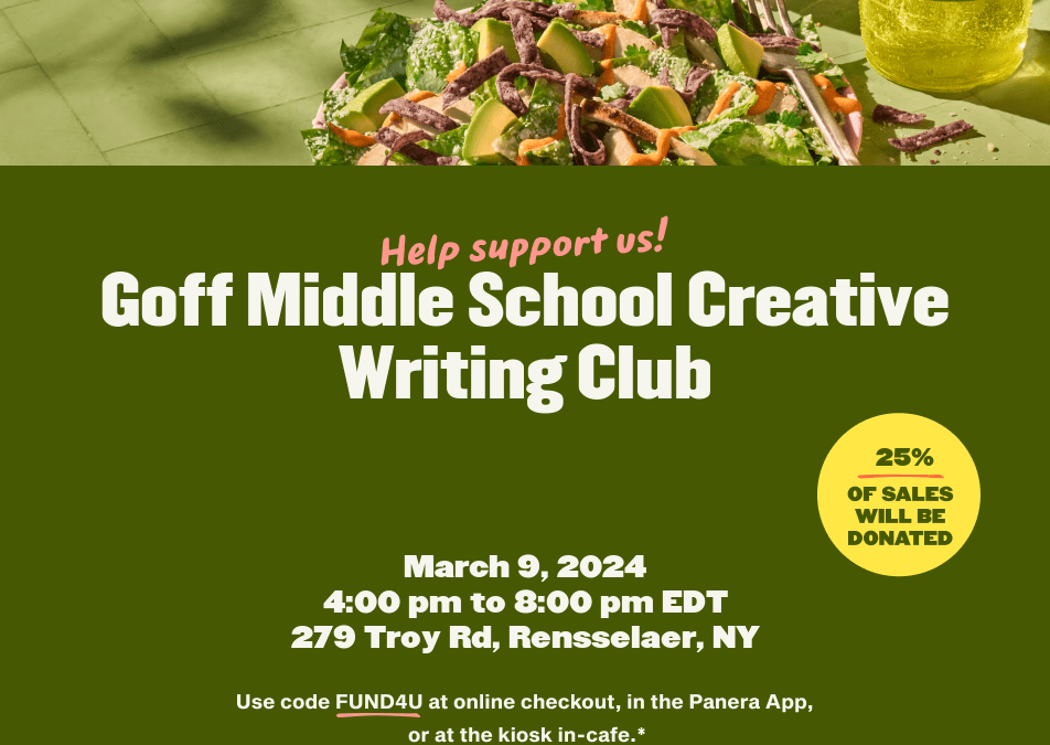 Panera Fundraiser to Benefit Goff Creative Writing Club – March 9