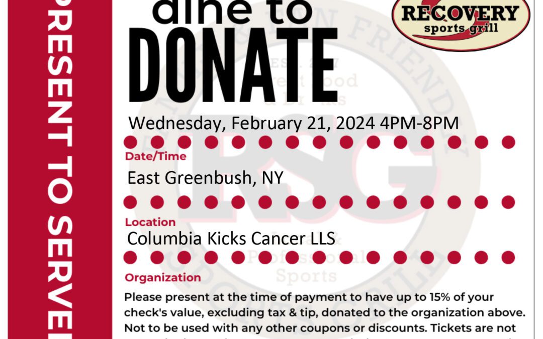Recovery Sports Grill Fundraiser to Benefit Columbia Kicks Cancer – February 21