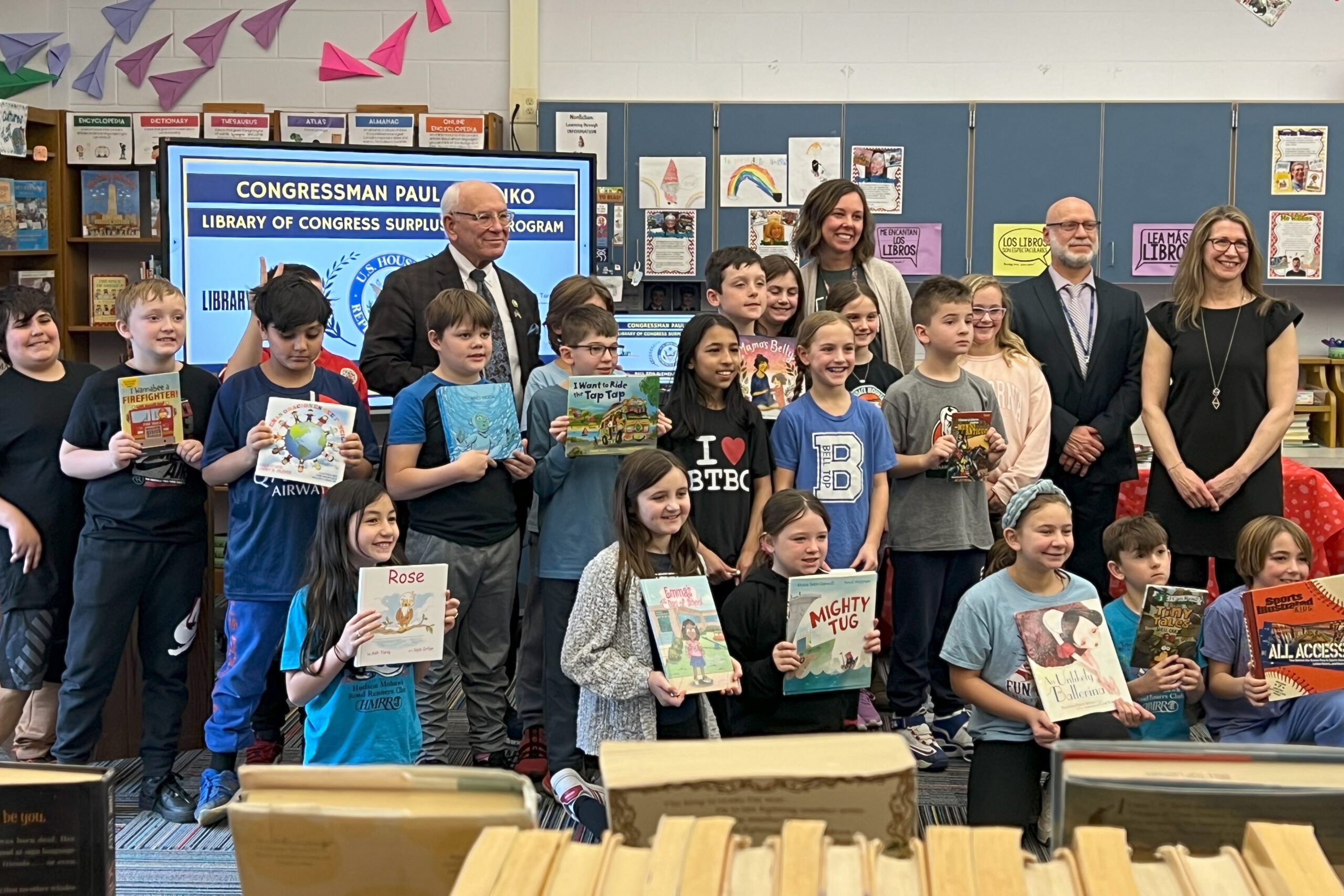 Congressman Paul Tonko visited Bell Top Elementary School on Monday morning to deliver a book donation from the Library of Congress.