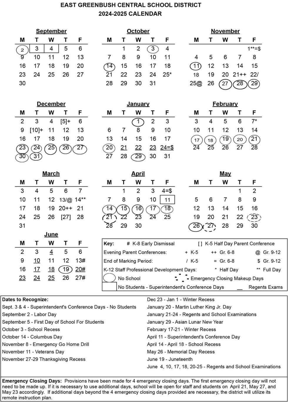 2024-25 School Calendar Now Available | East Greenbush CSD