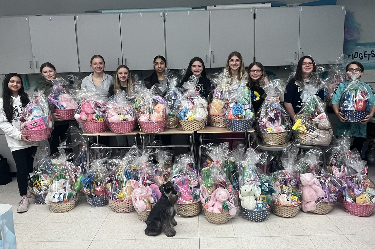 Goff Student Council members holding Easter baskets