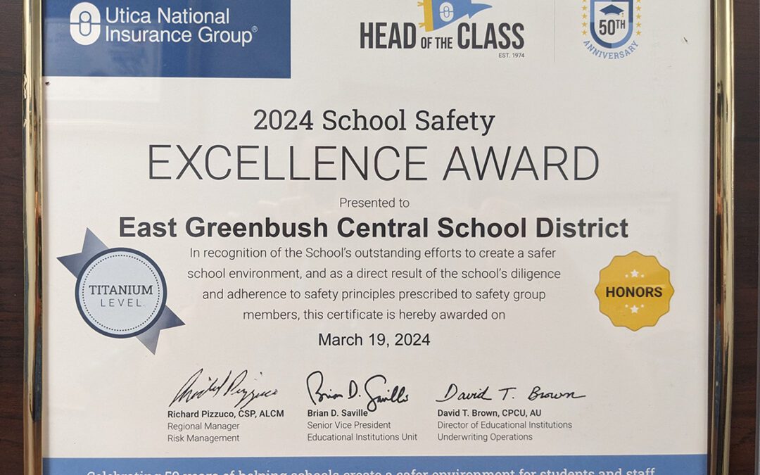 East Greenbush CSD Receives School Safety Excellence Award