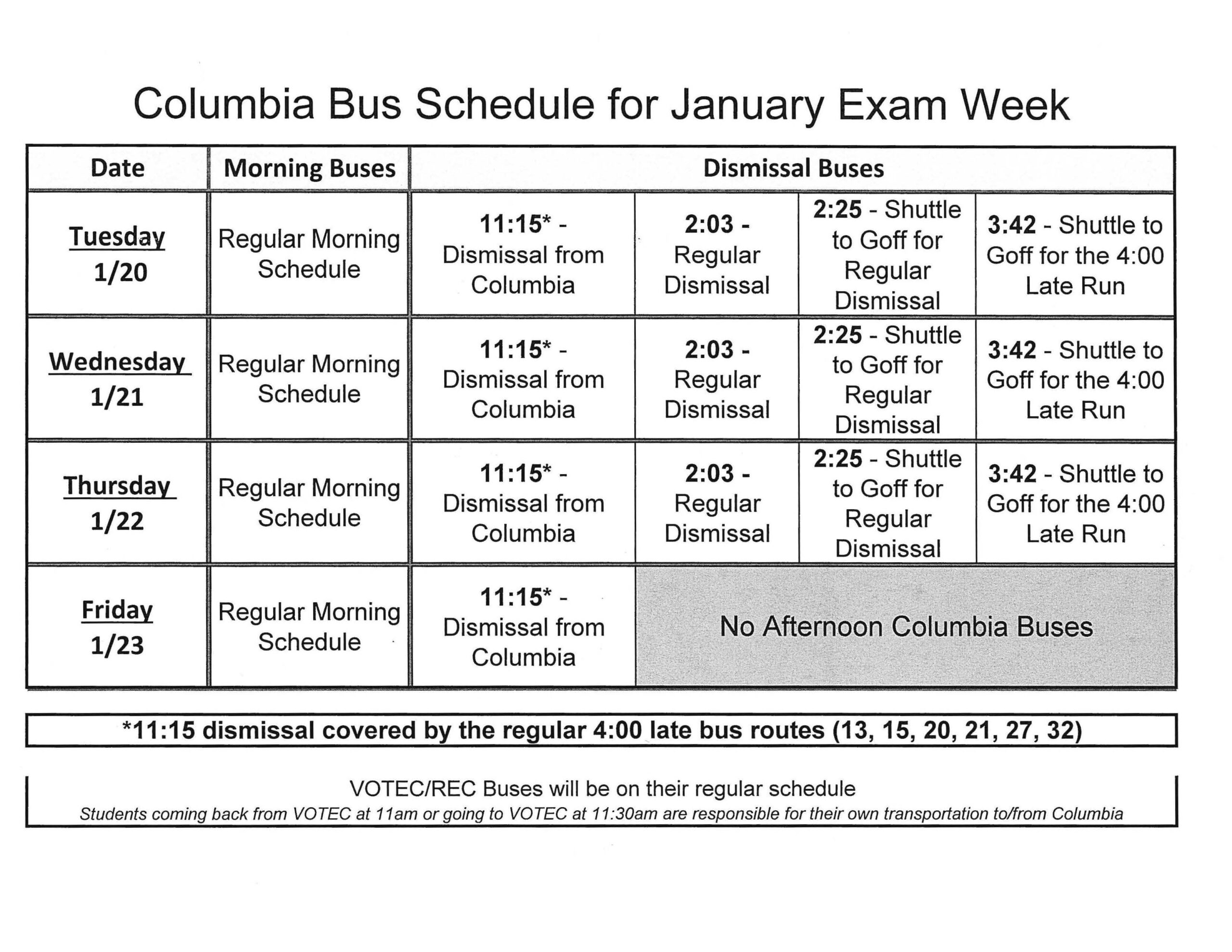 Regents Exam Bus Schedule 2026 image.