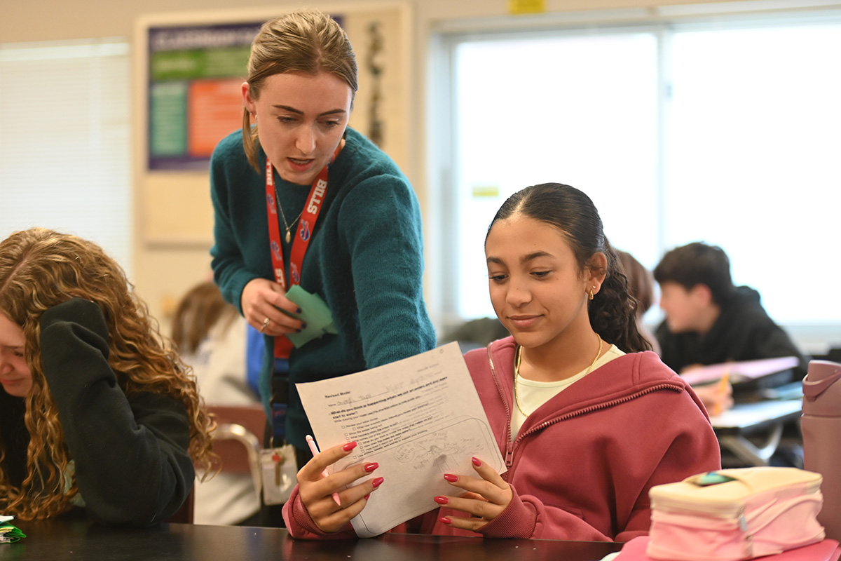 Goff Science Teacher Reghan Meek working with students