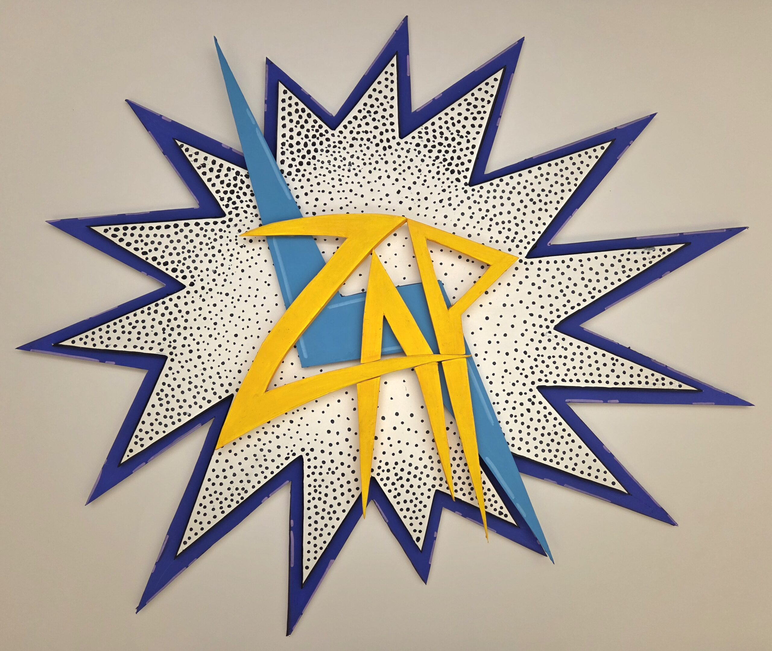 Foam core word sculpture that says "Zap" created by Lyla Maguffin '27