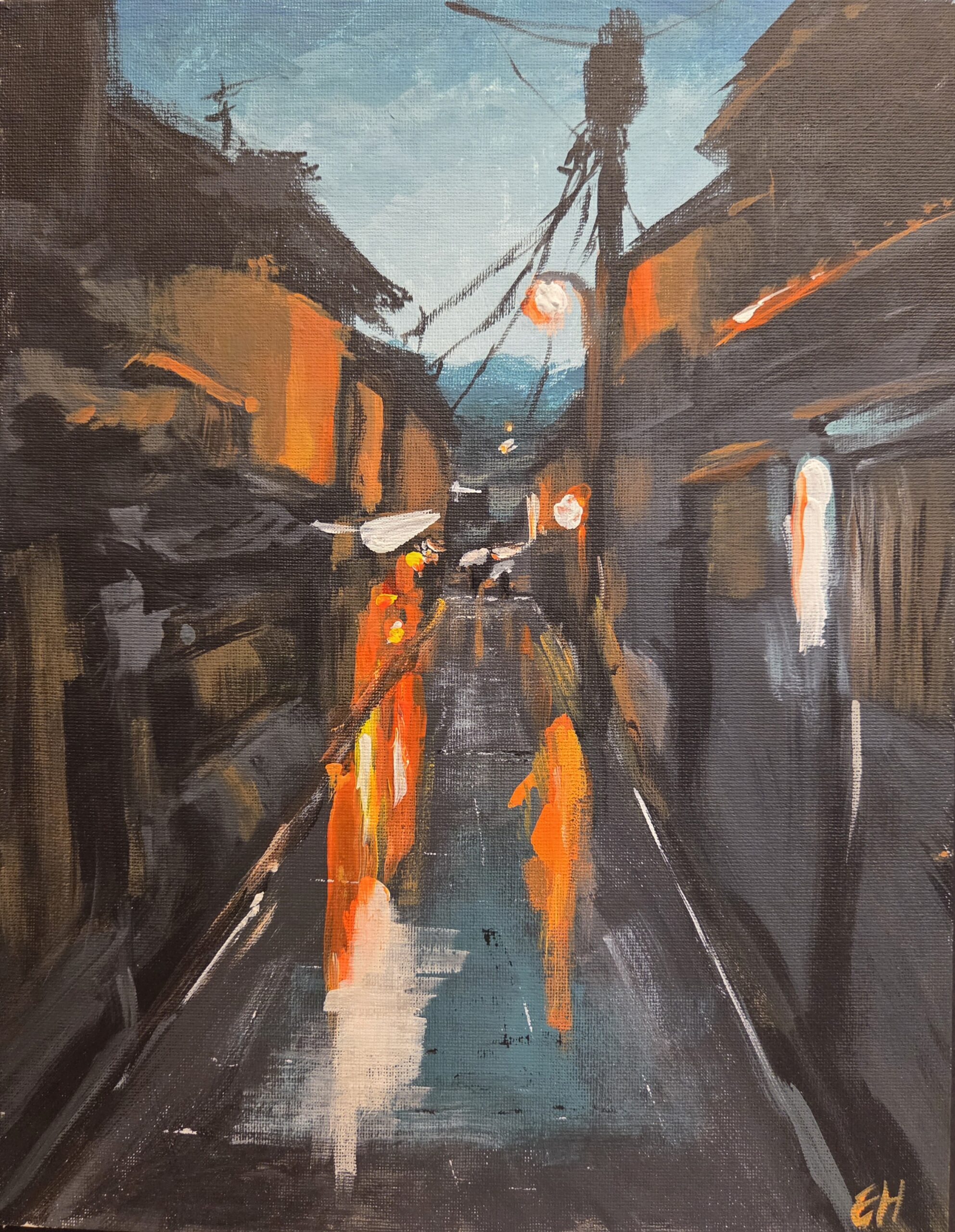Painting of a rainy night