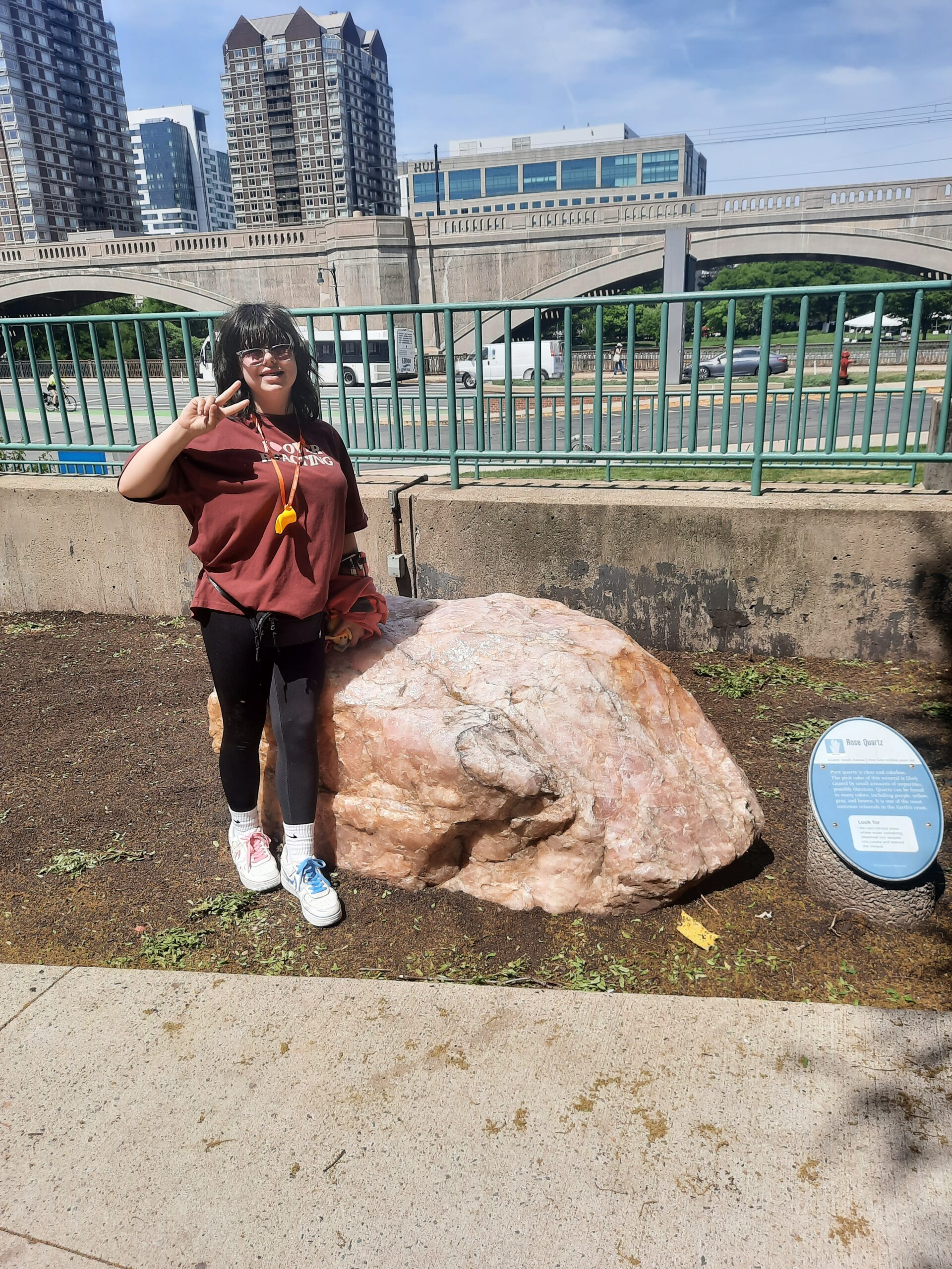 Student next to rock in Boston