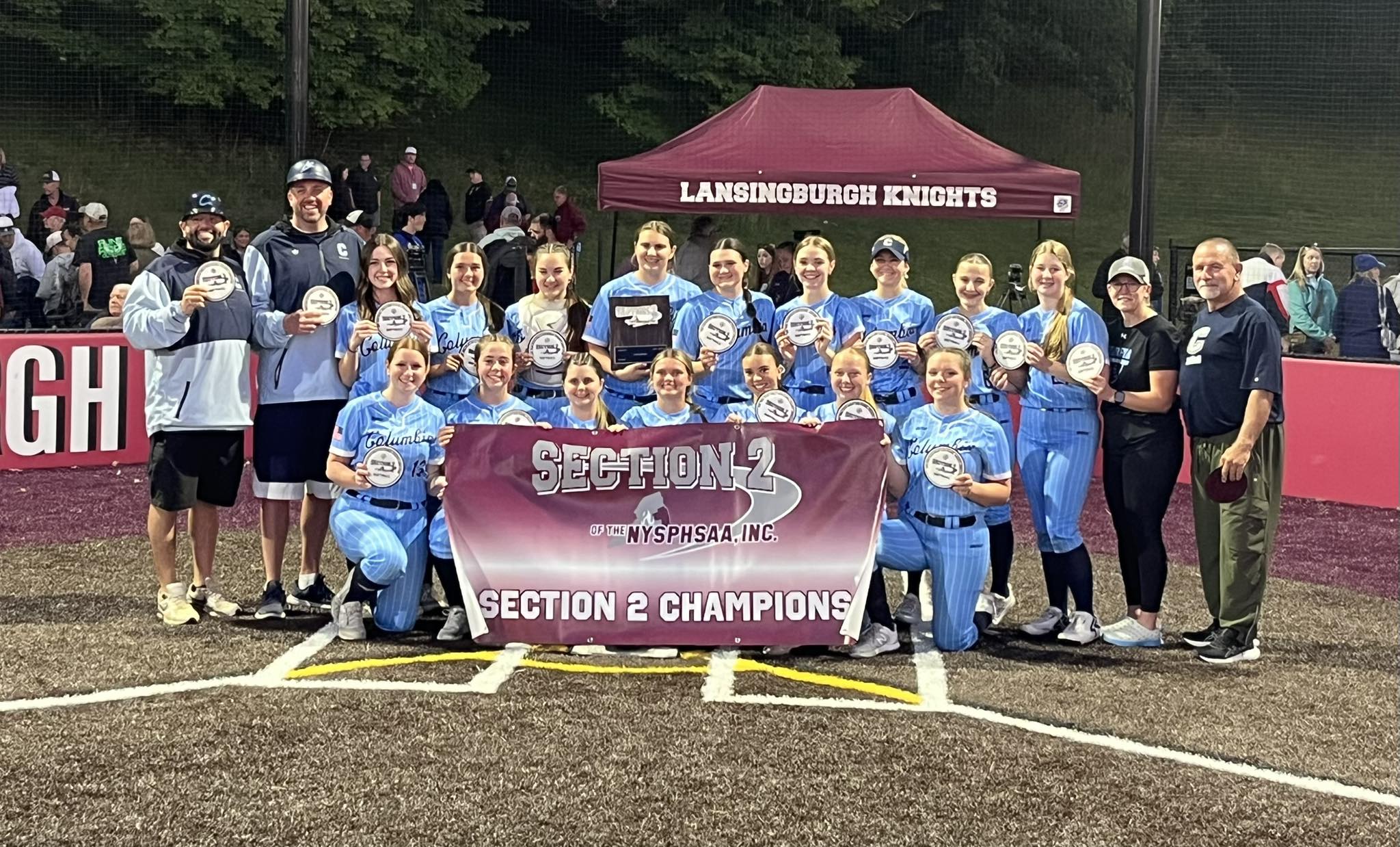 Columbia Varsity Softball team group photo after winning the 2026 Section 2 Championship
